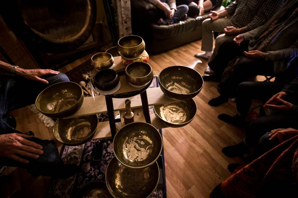 Each bowl produces a different tone. (Ian Terry / The Herald)
