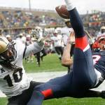 Central Florida defensive back Shaquill Griffin (10) breaks up a pass in the end zone intended for Connecticut wide receiver Brian Lemelle (18) during the first quarter of a game Oct. 22, 2016, in East Hartford, Conn. (AP Photo/Stew Milne)