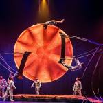 Acrobats perform a Russian swing-to-swing act in in Cirque du Soleil&rsquo;s &ldquo;Luzia.&rdquo; A woman was injured on opening night during this act when she landed on her back instead of her feet. (Matt Beard photo)