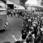 Japanese-Americans arrive at &ldquo;Camp Harmony,&rdquo; a facility in Puyallup used in the internment process during World War II. Cascade High School recently hosted Atsushi Kiuchi, 87, who spent time at the facility officially known as the Puyallup Assembly Center. (National Archives photos)