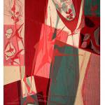 Glen Alps&rsquo; &ldquo;Hollyhocks,&rdquo; a serigraph from 1958, is one of the more abstract pieces in Botanical Exuberance at Cascadia.