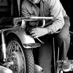 Robert M. Pirsig working on a motorcycle in 1975. Pirsig, whose novel &ldquo;Zen and the Art of Motorcycle Maintenance&rdquo; became a million-selling classic after more than 100 publishers turned it down, died at his home in South Benwick, Maine, on Monday. (William Morrow via AP)