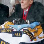 Korean War veteran Thomas Hudner looks on during the christening ceremony for the future USS Thomas Hudner on Saturday. (AP Photo/Mary Schwalm)