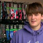 This April 22, 2017 frame from video provided by KATU-TV shows Brendan Agranoff, 17, in his sock factory and warehouse at his home in Sherwood, Oregon. Agranoff spends his days going to high school, doing chores and running his custom-design sock business. Television station KATU reports that it&rsquo;s no simple hobby: Agranoff is the founder and CEO of HoopSwagg, and he&rsquo;s already sold $1 million in custom socks. (KATU-TV via AP)