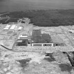 Construction of the Boeing Everett Factory seen in an aerial photo in 1967.