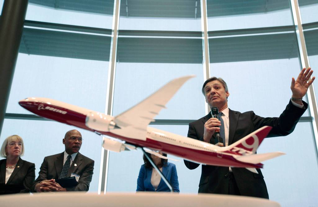 Boeing Commercial Airplanes President and CEO Ray Conner talks about the new Composite Wing Center, that will be built in Everett to construct the wings for the 777X, on Feb. 18, 2014, at Paine Field. (Mark Mulligan / The Herald)