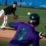 Snohomish pitcher Kyle Sandifer delivers a pitch during a 3A District 1 semifinal game against Edmonds-Woodway on May 9, 2017, at Meridian Park Fields. (Ian Terry / The Herald)