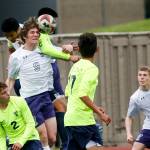 Kamiak&rsquo;s Soren Pehlivanian (9) heads the ball during a 4A state playoff game against Todd Beamer on May 19, 2017, at Goddard Stadium in Everett. Kamiak lost 2-1 in double overtime. (Ian Terry / The Herald)