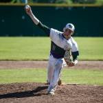 Edmonds-Woodway pitcher Kosta Cooper delivers a pitch during a 3A state playoff game against Arlington on May 20, 2017, at Dream Field in Mount Vernon. (Ian Terry / The Herald)