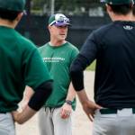 Edmonds-Woodway head coach Dan Somoza (center) talks to his players during a team practice at the school on May 25, 2017. (Ian Terry / The Herald)