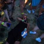 A festivalgoers falls in the crowd at the Bigfoot stage on the first of three days during the annual Sasquatch! Music Festival on Friday, May 26, 2017 in George, Wa. (Daniella Beccaria / For the Herald )