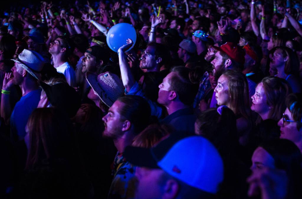Festivalgoers in the crowd enjoy music on the first of three days during the annual Sasquatch! Music Festival on Friday, May 26, 2017 in George, Wa. (Daniella Beccaria / For the Herald )