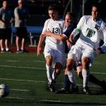 Glacier Peak&rsquo;s Miles Johnston is sandwiched between Todd Beamer&rsquo;s Adam Shown (left) and Luke Gregg (right) during a state 4A semifinal game at Sparks Stadium in Puyallup on Friday, May 26. After the two teams battled to a 2-2 draw in regulation, Todd Beamer won after a penalty shootout. (Ian Terry / The Herald)