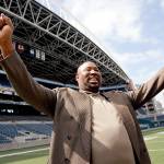 Former Seattle Seahawks tackle Cortez Kennedy at CenturyLink Field in Seattle after finishing his college degree in 2006. (AP Photo/Elaine Thompson)