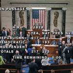The vote on the Republicans&rsquo; health care bill is displayed at the Capitol on Thursday. (House Television)