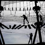 Climbers make their way through the obstacle course Thursday afternoon in the High Trek Adventures at Paine Field in Everett. (Kevin Clark / The Herald)