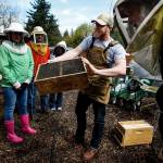 Cory Marchand teaches a beekeeping class at the Keep It Simple Farm in Redmond on Saturday, April 15, 2017. Marchand and his wife, Sarah, took over the Beez Neez Apiary in Snohomish earlier this year and are changing the name to the Snohomish Bee Company. (Ian Terry / The Herald)