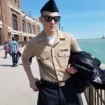 Christopher Hamblett stands on the Navy Pier in Chicago on April 7 after graduating from basic training with the U.S. Navy. (Contributed photo)