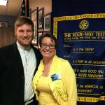 South Everett-Mukilteo Rotary President Cassie Franklin (right) congratulates Cayden Herbert on the Mariner High School senior&rsquo;s Student of the Month honor. (Contributed photo)