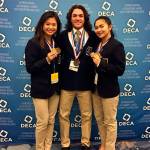 Mariner High School students Shayla Forbes-Luong, Alex Angelos and Melissa Suwuh were top 10 finalists in the student based enterprise food category at an international DECA competition. (Contributed photo)