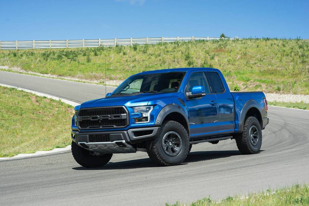 The 2017 Ford Raptor Super Cab hits the turn on the track at Mudfest. The truck won the best pickup award, as voted by the Northwest Automotive Press Association. (Josh Mackey / NWAPA)
