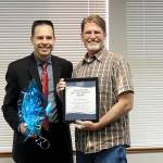 Jim Strickland (right) was honored by Mayor Jon Nehring with the Volunteer of the Month award at the April 24 Marysville City Council meeting. (Contributed photo)