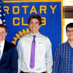 The Rotary Club of Everett on April 18 honored Everett High School student Jacob Rotert (from left), Cascade High School student Jacob Browne, and Sequoia High School student Robert Snider as Rotary Students of the Month. (Contributed photo)