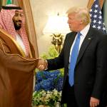 President Donald Trump shakes hands with Saudi Deputy Crown Prince and Defense Minister Mohammed bin Salman during a bilateral meeting, Saturday, May 20, in Riyadh. (AP Photo/Evan Vucci)