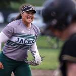 Jackson&rsquo;s Iyanla Pennington celebrates a strikeout during the 4A district championship game against Lake Stevens on May 18, 2017, at Phil Johnson Ballfields in Everett. (Kevin Clark / The Herald)