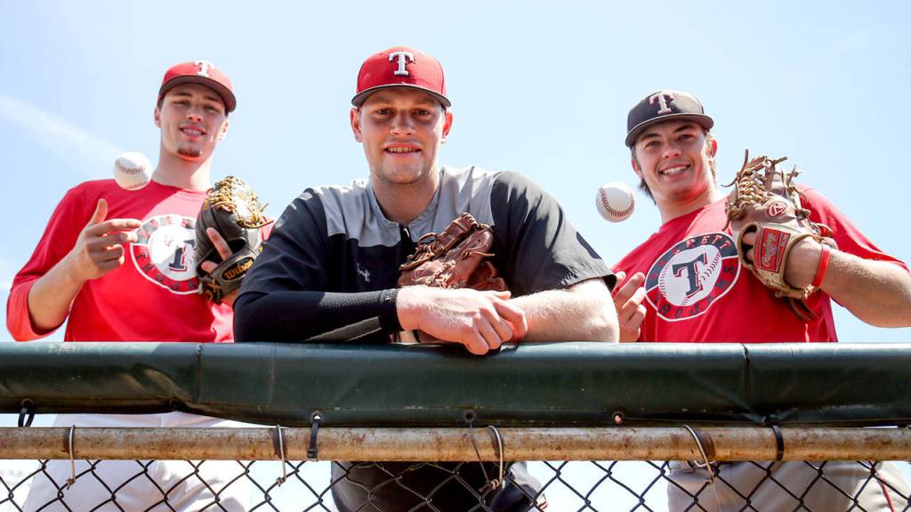 Starting pitchers, Dalton Chapman (L-R) Curtis Bafus and Ryan Sandifer along with Alex Spahman (not pictured) helped lead the league in ERA. (Kevin Clark / The Herald)