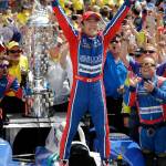 Takuma Sato, of Japan, celebrates after winning the Indianapolis 500 on Sunday at Indianapolis Motor Speedway. (AP Photo/Darron Cummings)
