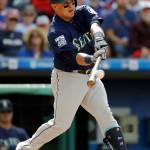 Seattle catcher Carlos Ruiz hits a three-run double off Philadelphia Phillies relief pitcher Joaquin Benoit during the seventh inning of Wednesday&rsquo;s game in Philadelphia. Seattle won 11-6. (AP Photo/Matt Slocum)
