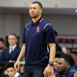 Nathan Hale High School boys basketball coach Brandon Roy watches his team play against Oak Hill Academy in January in Springfield, Mass. Authorities say Roy, a former University of Washington and NBA player, was shot Saturday while attending a party in Southern California. (AP Photo/Gregory Payan, File)