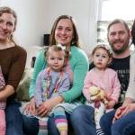 The O&rsquo;Brien siblings and their children, all born on May 9, are from left, Rachel Halbach and Luree Halbach, 4, Ashley Sims and Anique Sims, 3, and Danny O&rsquo;Brien and Mallory O&rsquo;Brien, 2, with mother Molly O&rsquo;Brien. (Kevin Clark / The Herald)