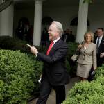 Health and Human Services Secretary Tom Price and others arrive in the Rose Garden of the White House in Washington on Thursday, May 4, after the House pushed through a health care bill. (AP Photo/Evan Vucci)
