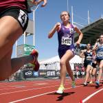 Lake Stevens&rsquo; Taylor Roe trails in the 800 meters during 4A state track championship Friday afternoon at Mt. Tahoma High School on May 27, 2017. Roe took first. (Kevin Clark / The Herald)