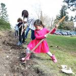 Clara Lamb digs in at a tree-planting event at Alderwood Early Childhood Center. (Contributed photo)