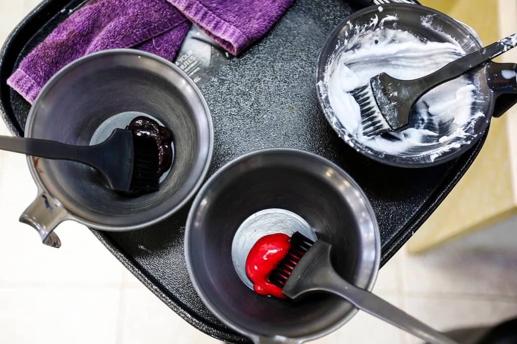 Coloring at Eclectik Salon in Everett. (Ian Terry / The Herald)