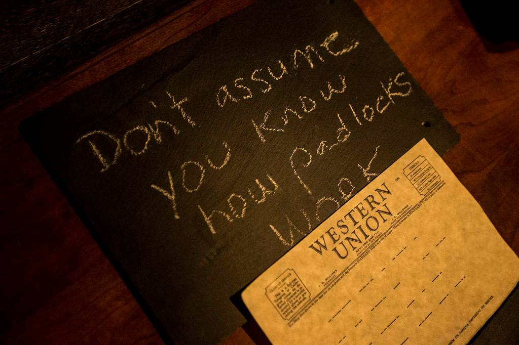 A message is written in the new Escape Scene&rsquo;s Deadwood room in Everett. (Ian Terry / The Herald)