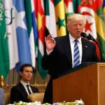 President Donald Trump delivers a speech to the Arab Islamic American Summit, at the King Abdulaziz Conference Center, Sunday, May 21, 2017, in Riyadh, Saudi Arabia. (AP Photo/Evan Vucci)