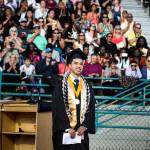 Michael Dinh delivered his valedictorian speech at the Lynnwood High School graduation ceremony in 2016. Dinh is now a freshman at the University of Washington. (Ian Terry / The Herald)