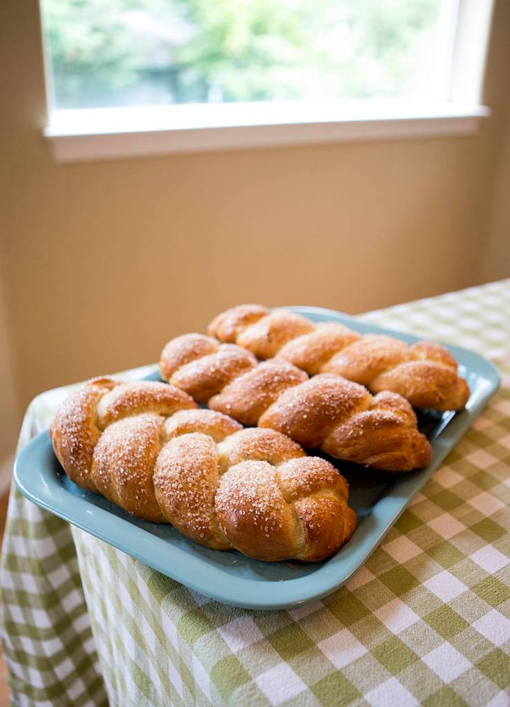 Fresh cardamom bread is seen at Joyce Sieben&rsquo;s home in Bothell. (Ian Terry / The Herald)