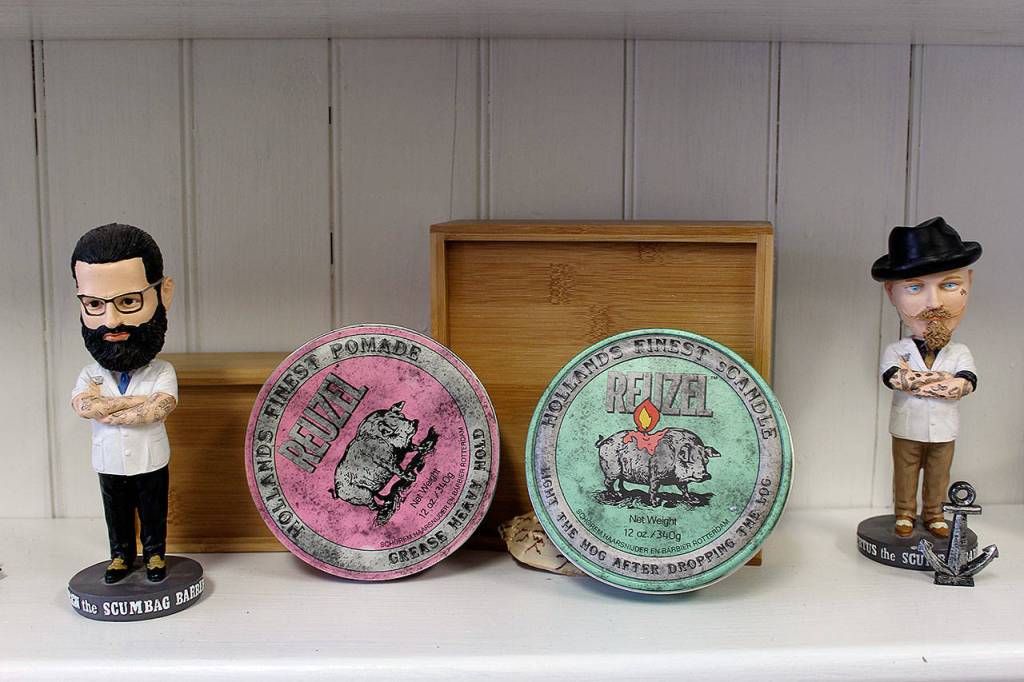 Reuzel, a pomade for men&rsquo;s hair made in Holland, on display at Yondersea. (Photo by Patricia Guthrie/Whidbey News-Times)