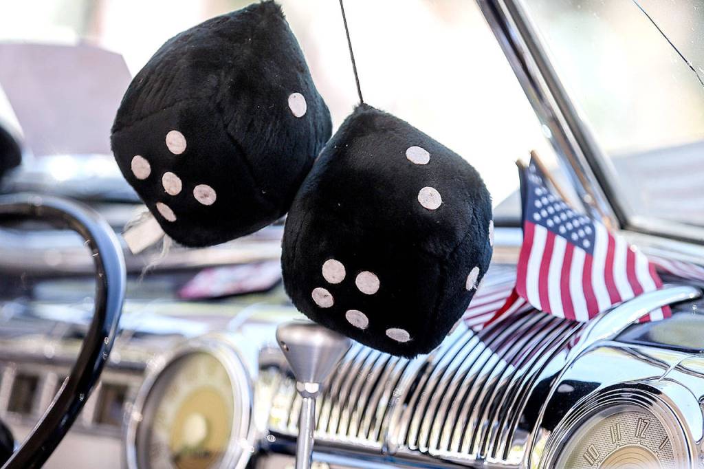 Fuzzy dice and chrome dot the newly restored Cruzin Colby Sunday afternoon in downtown Everett on May 28, 2017. (Kevin Clark / The Herald)