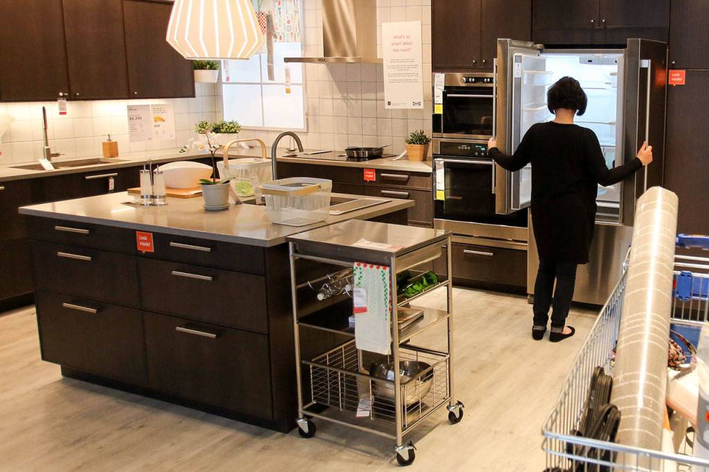 Fully decorated rooms dot the new Ikea store in Renton. (Kevin Clark / The Herald)