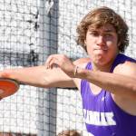 Kamiak&rsquo;s Matthew Stark winds up in the discus throw during the state track and field championships on May 26, 2017, at Mount Tahoma High School in Tacoma. (Kevin Clark / The Herald)