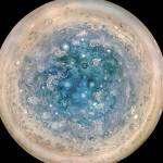 This image, made from data captured by the Juno spacecraft, shows Jupiter&rsquo;s south pole. (NASA)