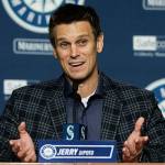 Seattle Mariners general manager Jerry Dipoto talks to reporters in Seattle in January of 2016. Baseball Commissioner Rob Manfred has named Dipoto to a new 16-member competition committee. (AP Photo/Ted S. Warren, File)