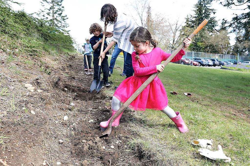 Preschoolers plant trees for their future