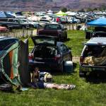 Festival-goers relax before heading into the festival grounds during day three of the annual Sasquatch! Music Festival on Sunday, May 28, 2017 in George, Wa. (Daniella Beccaria / For the Herald )